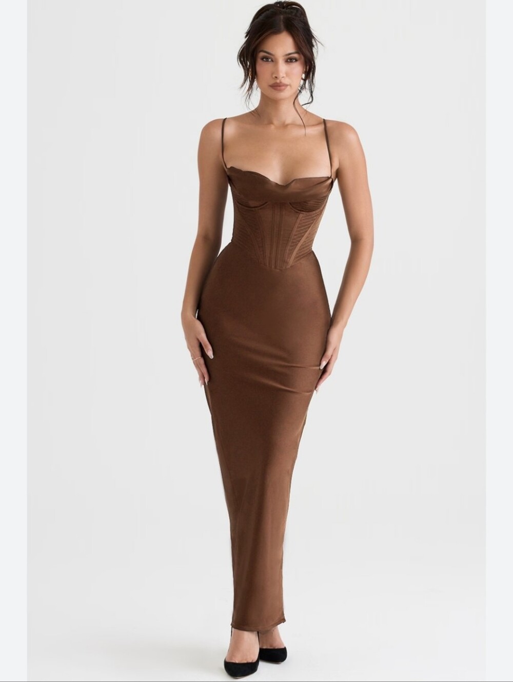 House Of CB Charmaine Chocolate Corset Maxi Dress Size Small Regular Cup A-C